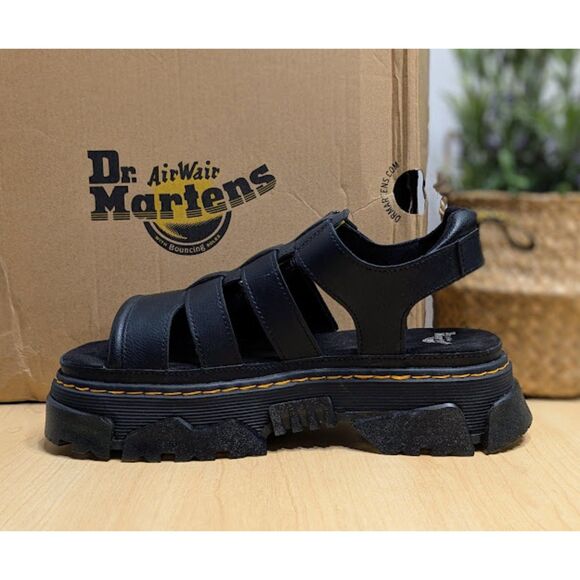 Dr. Martens Black Mattison 3 Strap Athena Leather Platform Sandals UK 7 NIB - Picture 8 of 14